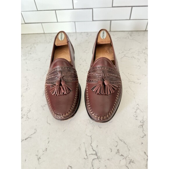 Santoni Tassel Brown Leather Loafers Lizard Accents Mens  Shoes Size 7 main image 8